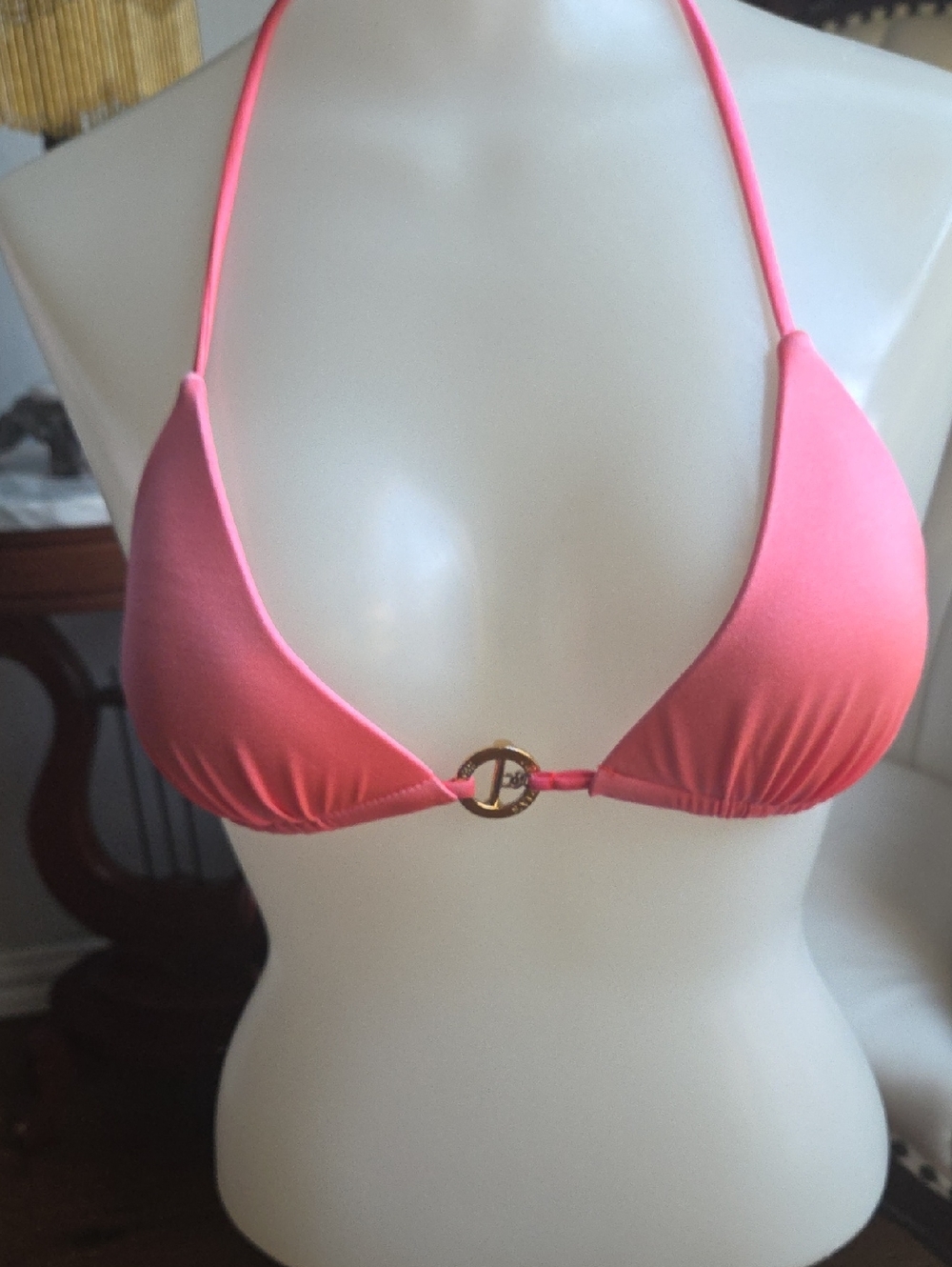 Victoria's Secret Coral Pink Triangle Bikini Top with Gold Ring